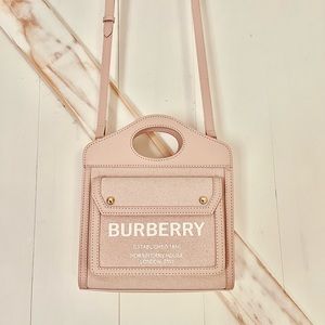 New Pink Canvas and Leather Mini Pocket Bag